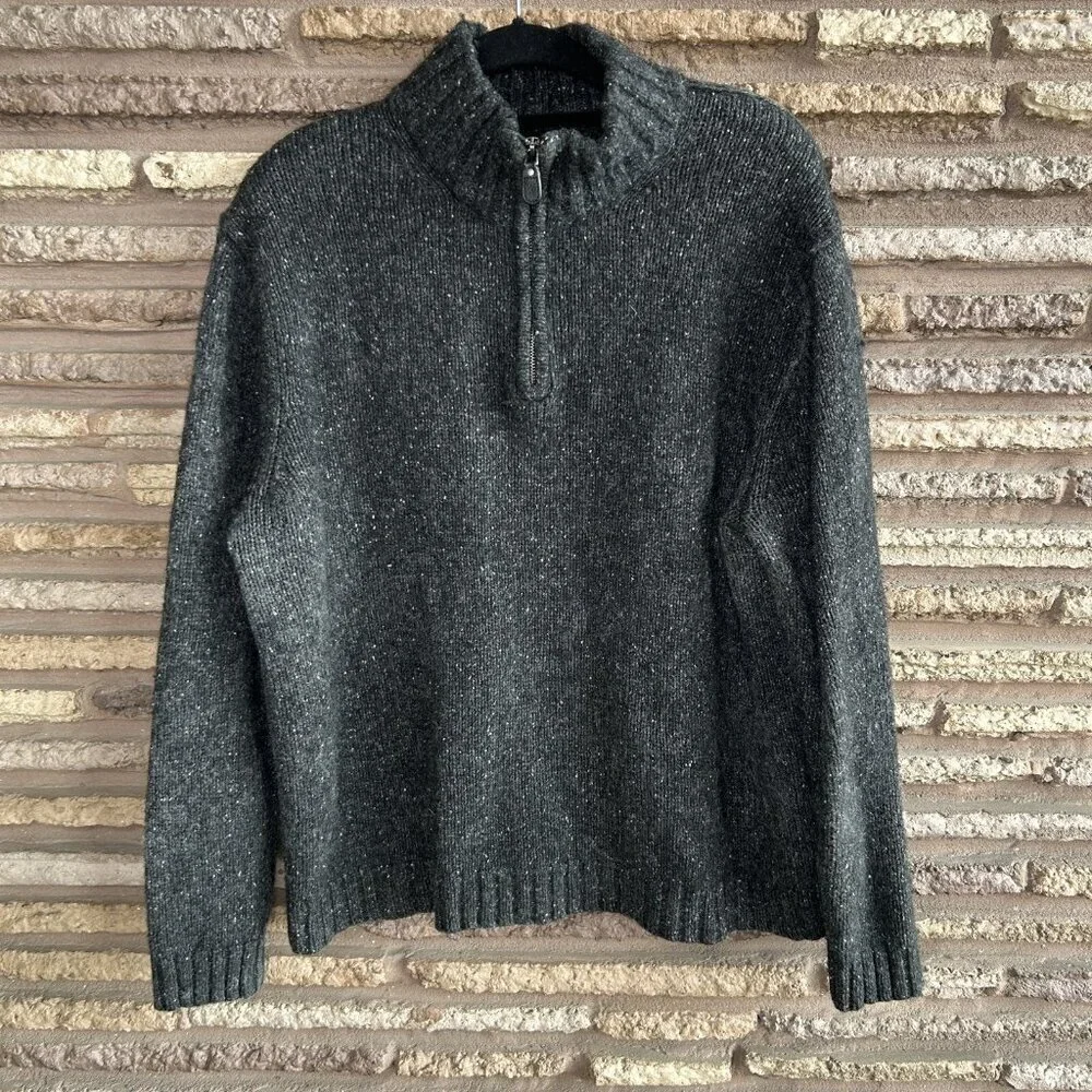 GAP Men's Rugged Gray Marl Lambswool 1/4 Zip Henley Sweater Size XL Unisex